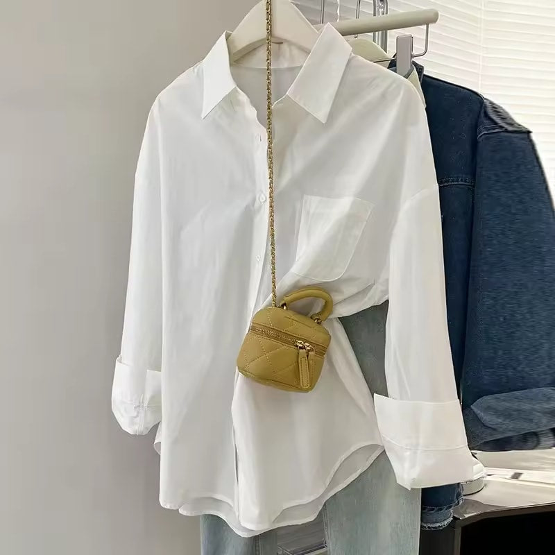 Spring Autumn Sugar Color Women's Inner Wear Loose Fit Versatile Slimming Shirt Outer Wear Long Sleeve Luxury Korean Version Top